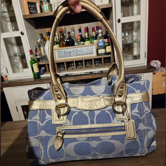 Coach Signature Penelope Silver & Blue Denim Bag - Picture 1 of 8